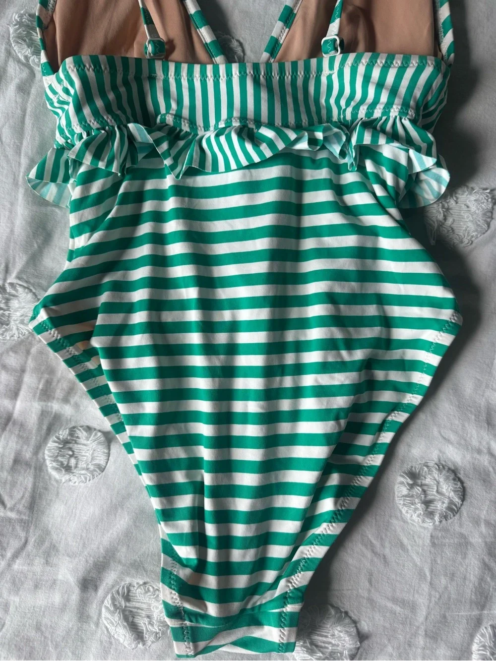 J Crew Ruffle Plunge One-Piece Swimsuit - Green Stripe 2